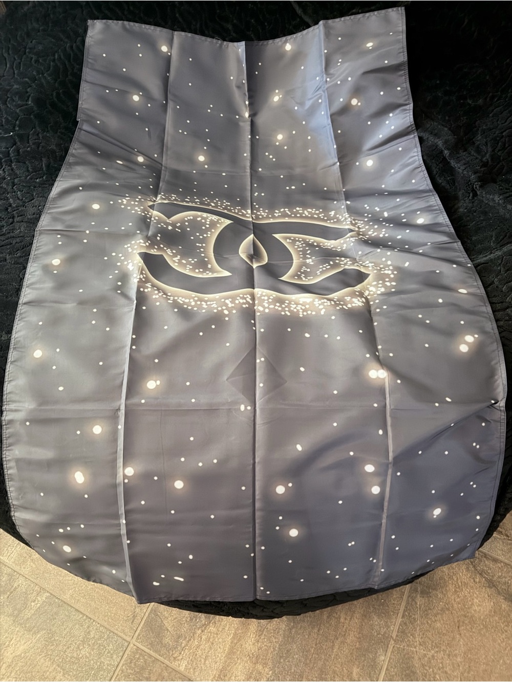 CHANEL Swim Grey and Gold Starry Logo Scarf